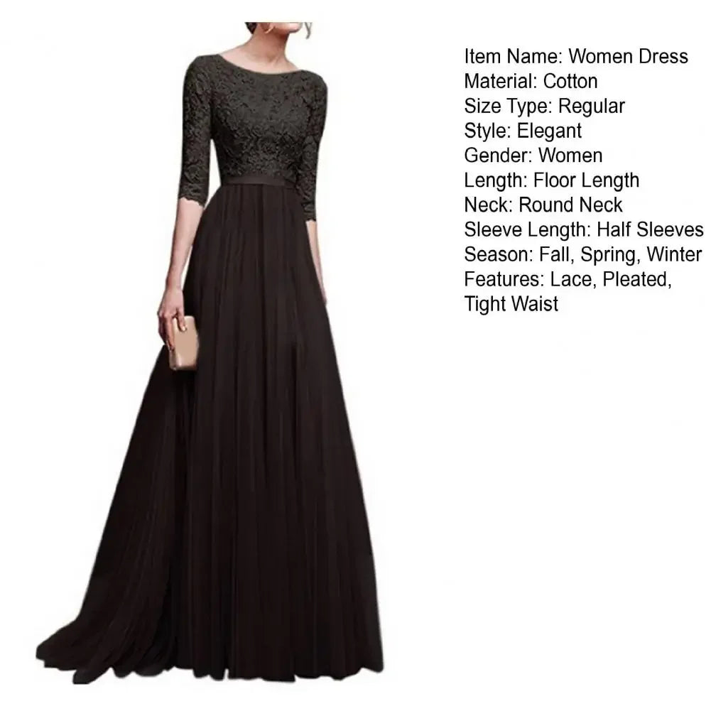 Women Maxi Dress Lace Flower Embroidery Pleated Floor Length Women Chiffon Long Dress Elegant Evening Gown Prom Party Dresses