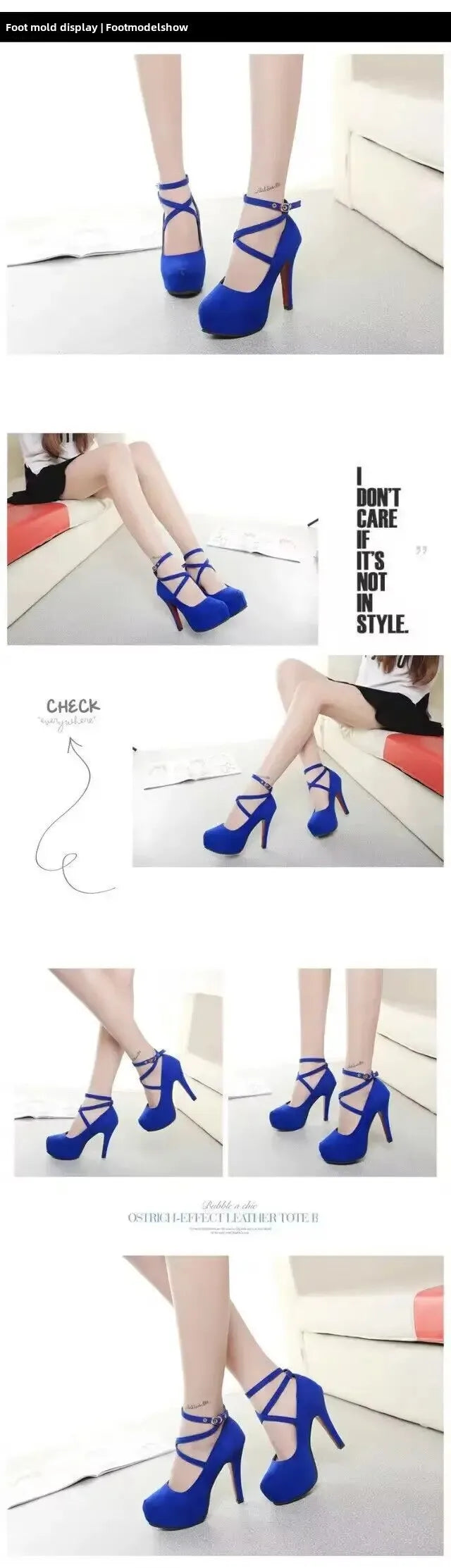 Women's Fashion High Heels round Toe Slip-On Cross Buckle Shoes Thin Heel Summer Rubber Sole Leather Micro Fiber Shoes