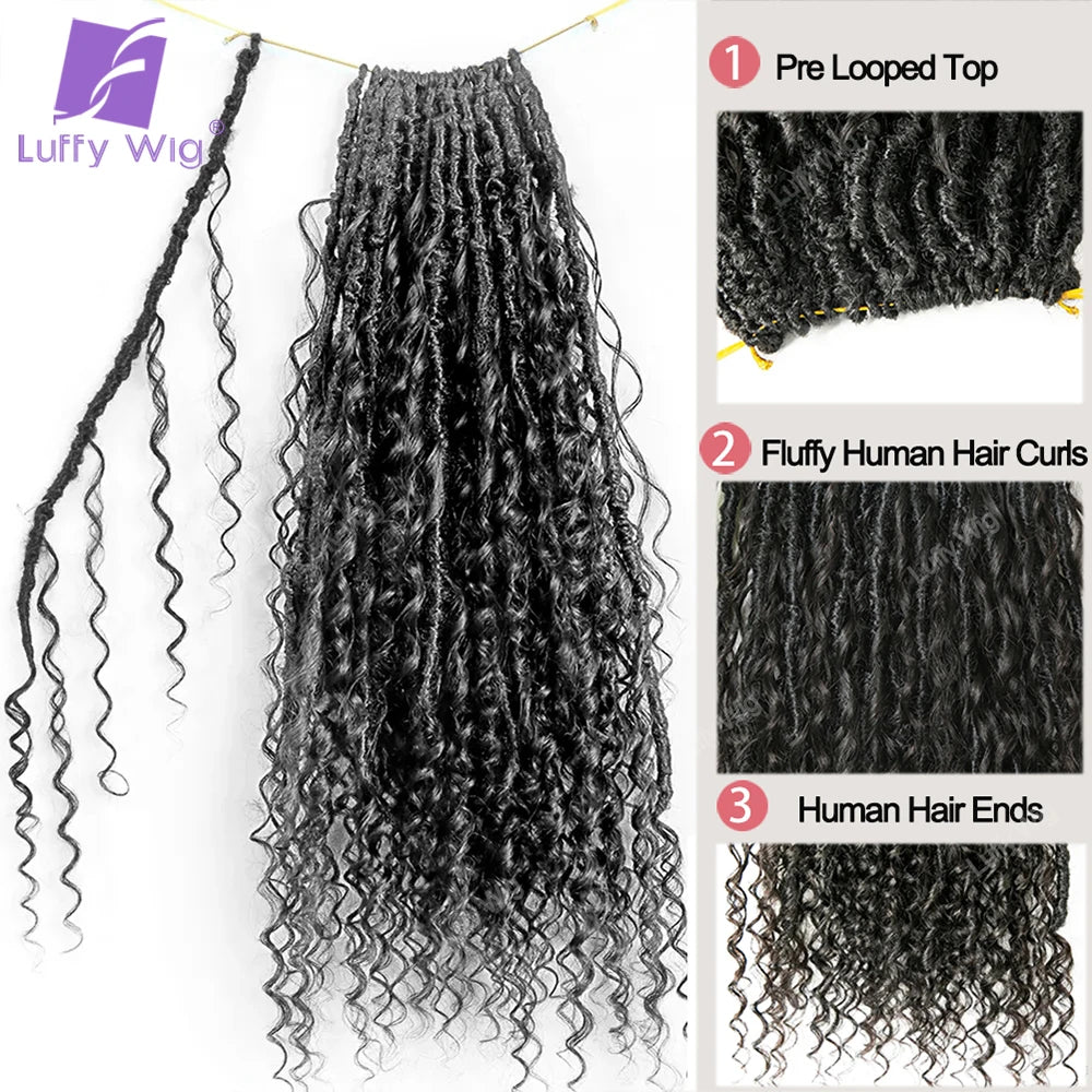 Crochet Boho Locs with Human Hair Curls Pre-looped 27 30 Braids Hair Extensions Knotless Hair Deadlocks For Braiding Deep Wave