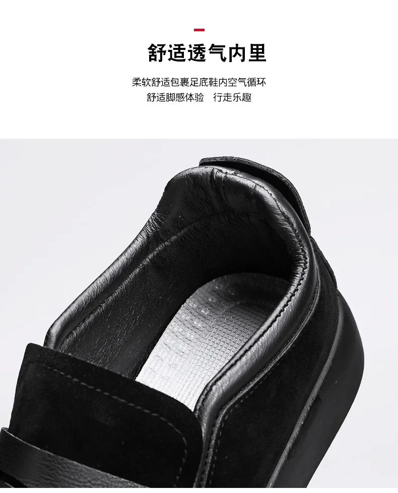 Loafers Men Shoes Leather Walking Shoes Business Non-slip Soft Bottom Work Loafers Round Flat Bottom Footwear Outdoor Sneaker