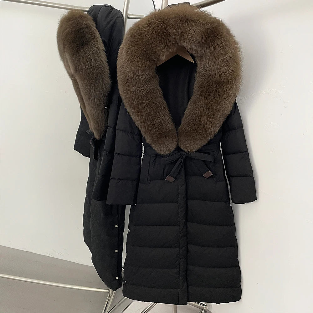 OFTBUY Long Puffer Jacket Women New 2025 Winter Warm White Duck Down Jacket Women's Real Fox Fur Coat Female Natural Fur Parkas