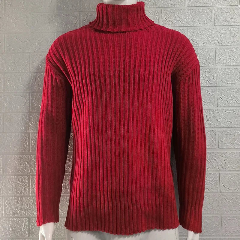 Pullovers Men Sweaters Turtleneck Knitted Tops Full Sleeve Knit Solid Sweater Top Splice Casual Loose Regular Autumn Winter