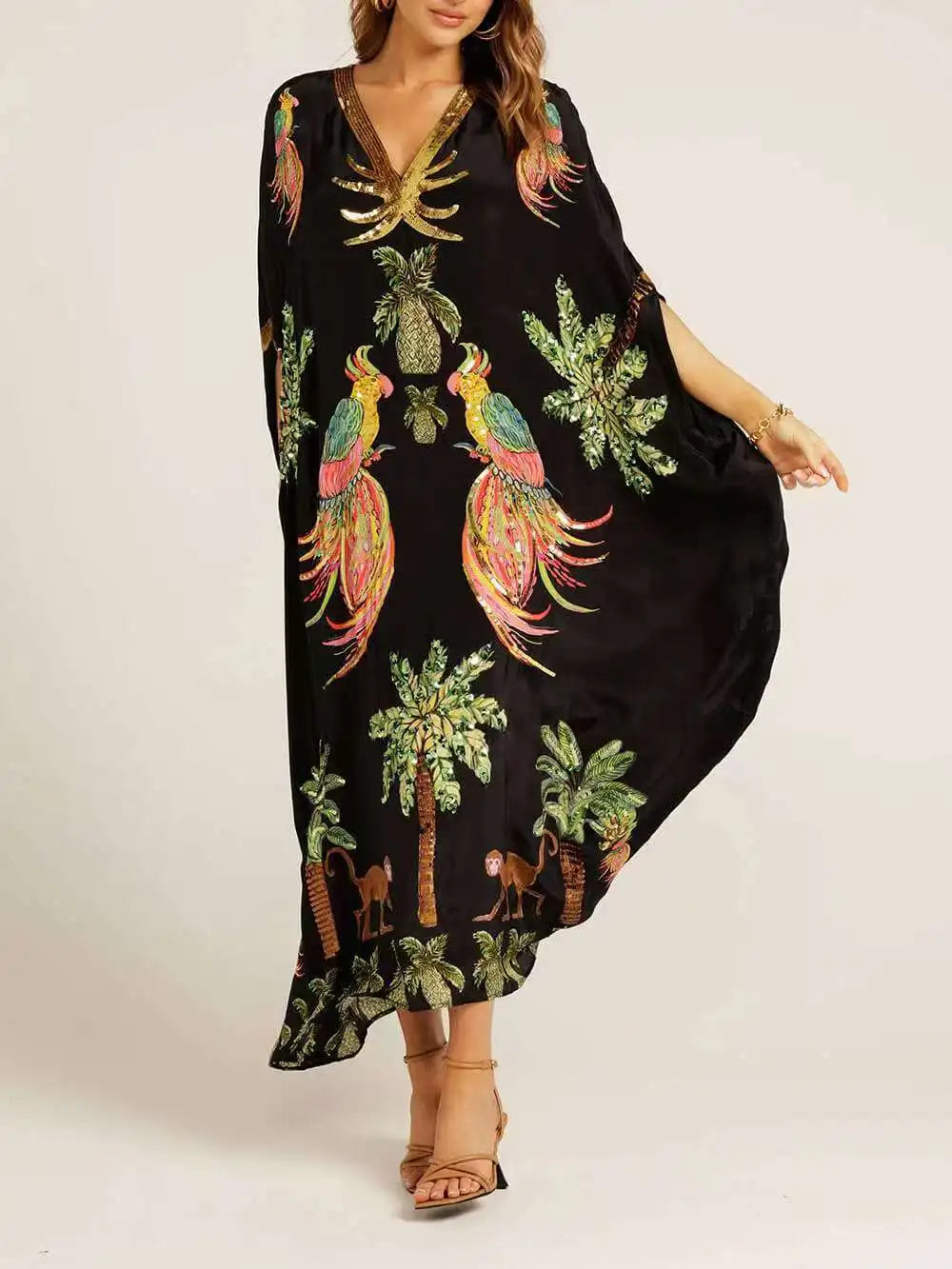 Women Bohemian Maxi Dresses 2025 Summer Loose V-neck Fashion Sexy Hipster Elegant Retro Printed Female Casual Long Robe Vestidos