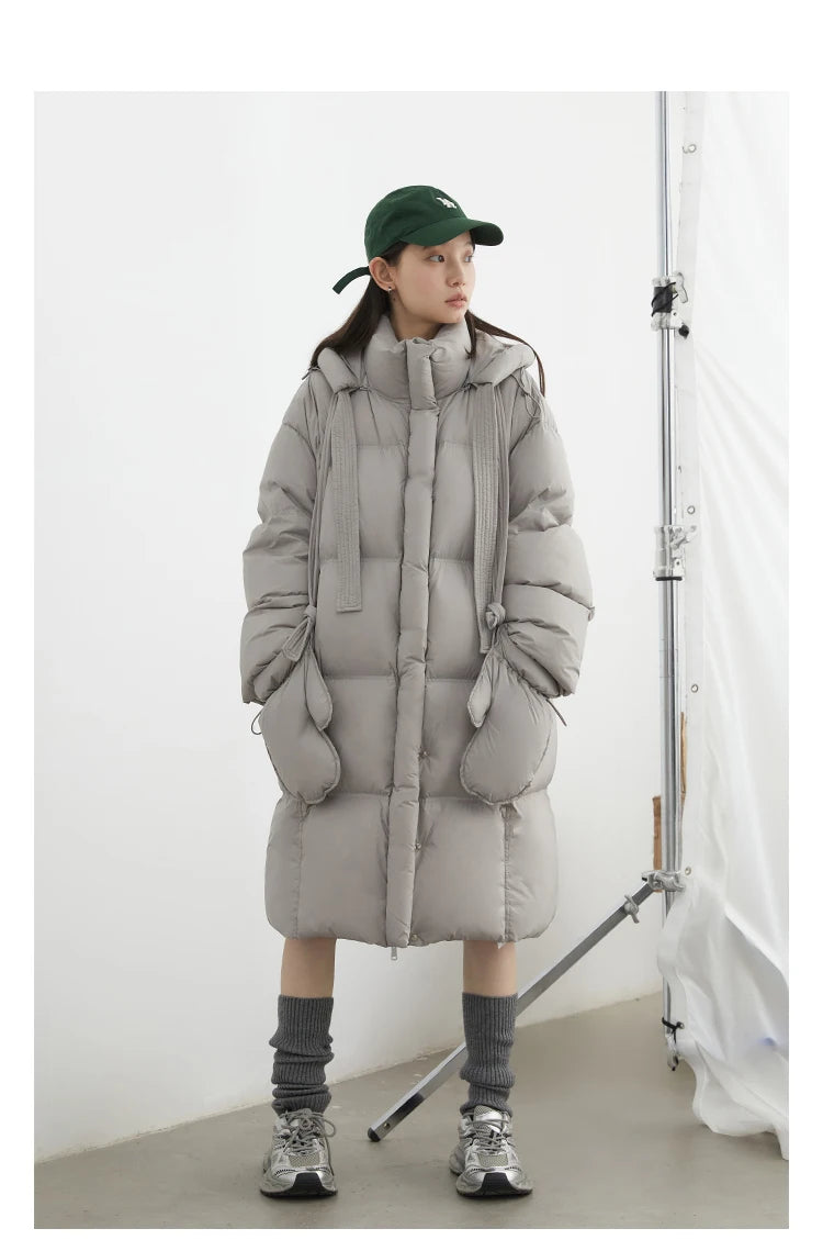 CHIC VEN New Women Down Coats Solid Loose Casual Hooded Down Jacket Female Soft 90 White Duck Down Coat Thick Autumn Winter 2024