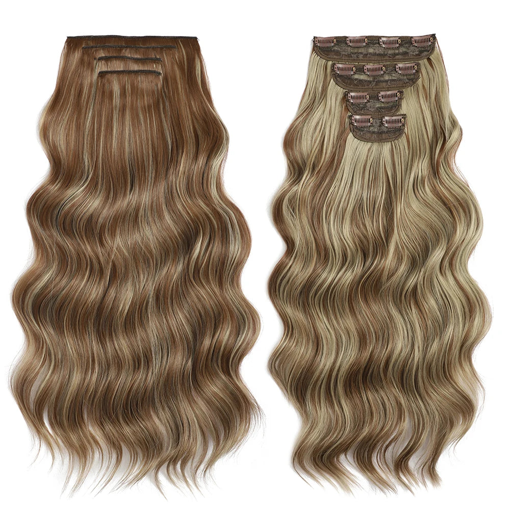 Clip In Hair Extensions 4PCS Full Head 22 Inch Long Curly Wavy Synthetic Hair Pieces Natural Wavy For Women Girls Hair