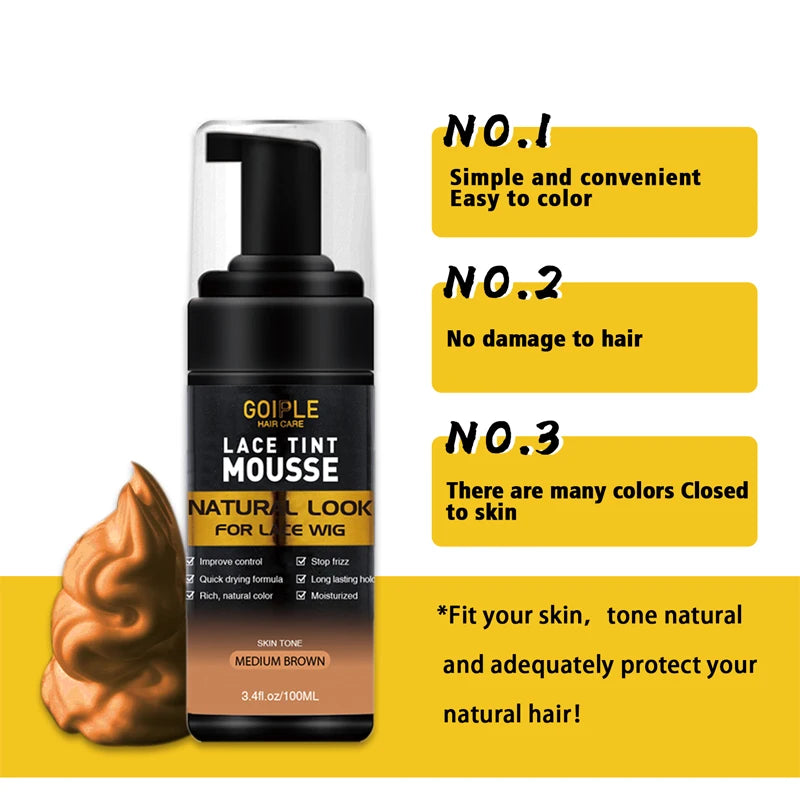GOIPLE 200ML Lace Tint Mousse for Wig Grids Concealer Waterproof Melt Lace Dye Front Tint Spray Foam Quick Dry Wig Knots Healer