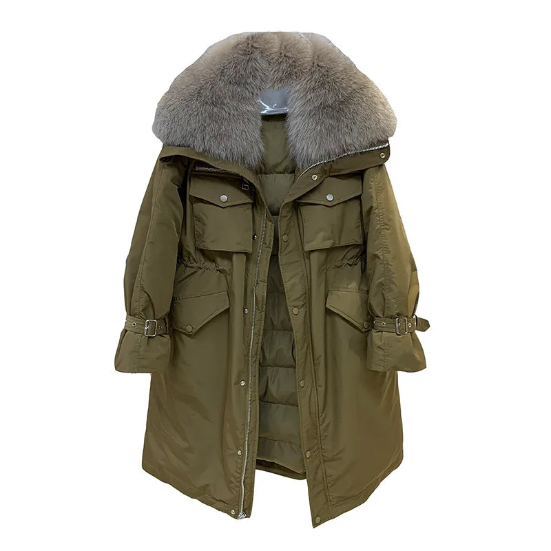Winter 90% White Duck Down Down Jacket 2025 New Long Fox Fur Collar Parkas Coat Women Winter Warm Thicken Jacket Outwear