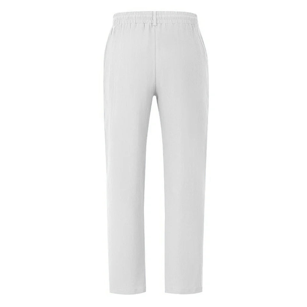 Autumn New Men's Cotton Pants Solid Color Button Drawstring Design Casual Loose Fit Cozy Trousers Simple Style Long Pants