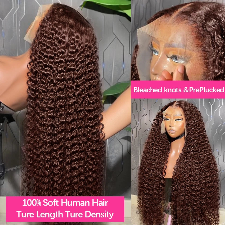 Rosabeauty Brazilian Chocolate Brown 13x6 Hd Transparent Lace Front Wigs Deep Wave Frontal Wig Curly Human Hair Wigs For Women