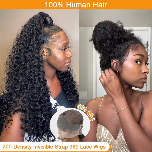 Deep Wave Frontal Wigs Human Hair For Women 200% Density Curly Human Hair Wigs 360 HD Full Lace Front Water Wave Wigs 30 34 Inch