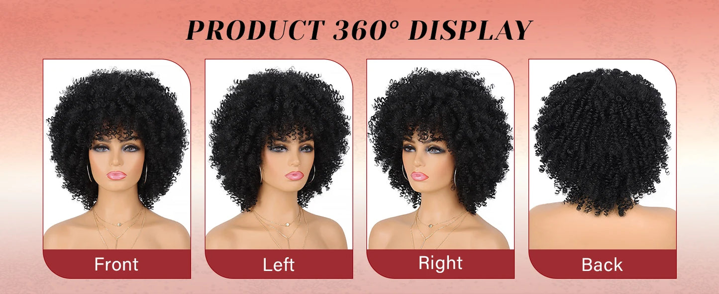 Synthetic Afro Kinky Curly Wigs for Women Kinky Curly Hair Wig, Short Full Wig Afro Bomb Curly Hair for Daily Party Use