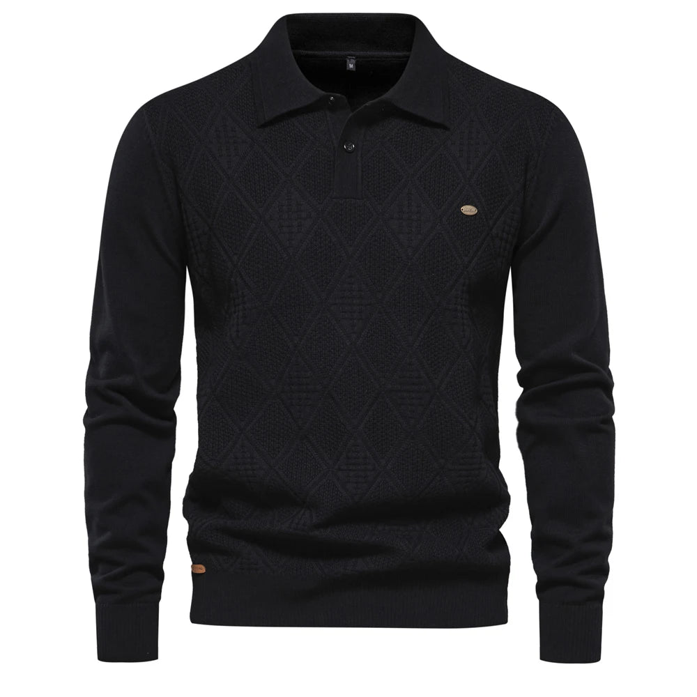 2023 New Autumn Cotton Polo Neck Sweaters for Men High Quality Pullover Knitted Sweater Men England Style Casual Social Pull Men