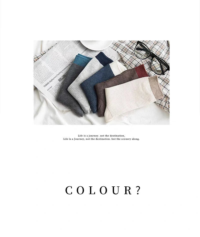 High-quality Harajuku Socks Men's mid-calf socks double-needle business and casual sock Long and warm autumn and winter socks