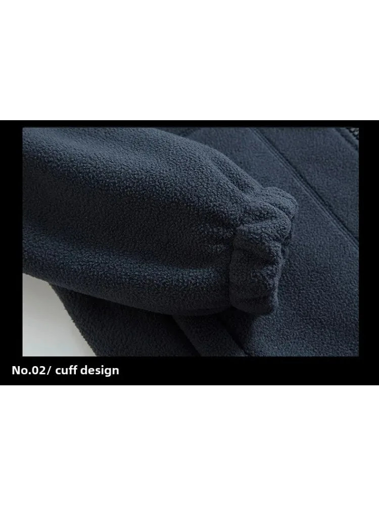 Winter Warm Fleece Jacket Men Climbing Double Thickened Pocket Jacket Outdoor High Collar Windproof Ski Sweatshirt Coat Man Snow