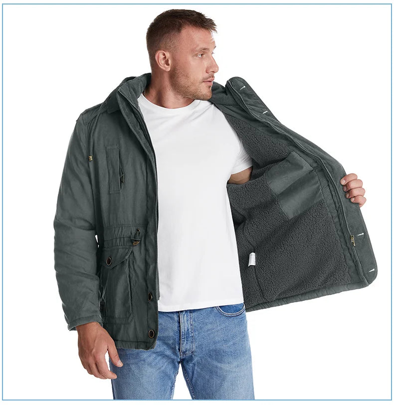 LZLLTT Men Winter Warm Parkas Mens Fleece  Jacket Parkas Men Casual Cotton Outdoor Fur Trench Padded Jackets Coats