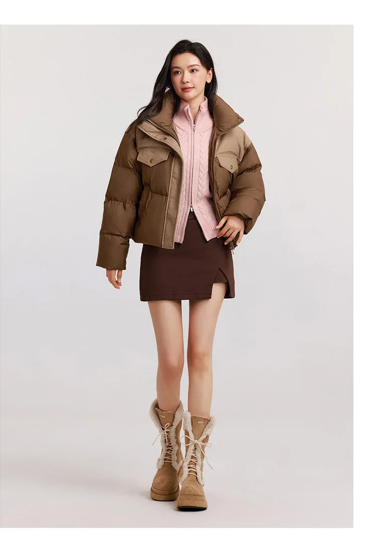 Semir Down Jacket Women Waterproof Patchwork Oversize Stand Collar 2025 Winter New Trendy Coat