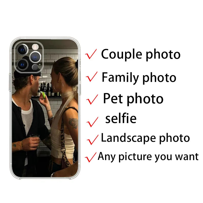 Customized Lovers Photo Case For iPhone 16 15 14 13 12 11 Pro Xs Max 16e XR 7 8 6 6s Plus SE 2020 2022 Personalized Soft Cover