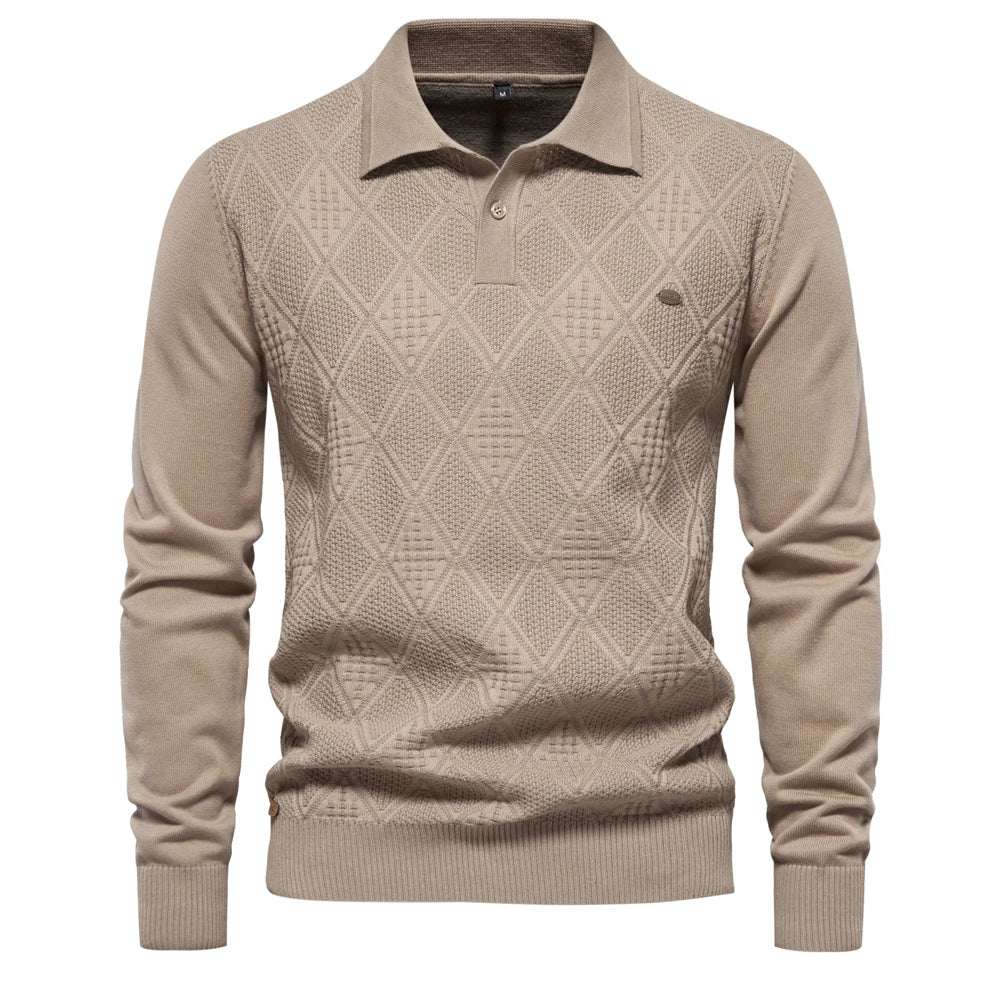 2023 New Autumn Cotton Polo Neck Sweaters for Men High Quality Pullover Knitted Sweater Men England Style Casual Social Pull Men