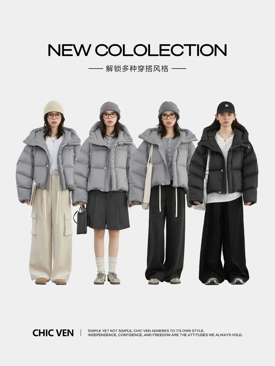 CHIC VEN Women Down Coats Loose Casual New Hooded 90 White Duck Down Female Down Jacket Autumn Winter 2025