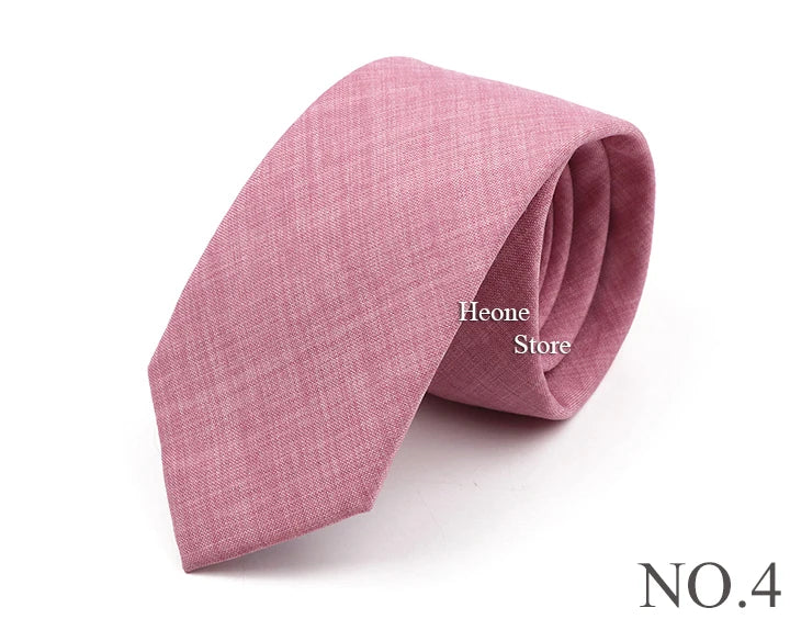 Novelty New Solid Color Ties For Men 100%Cotton Handmade High Quality Necktie Pink Green Orange 6.5cm Skinny Slim Ties Accessory