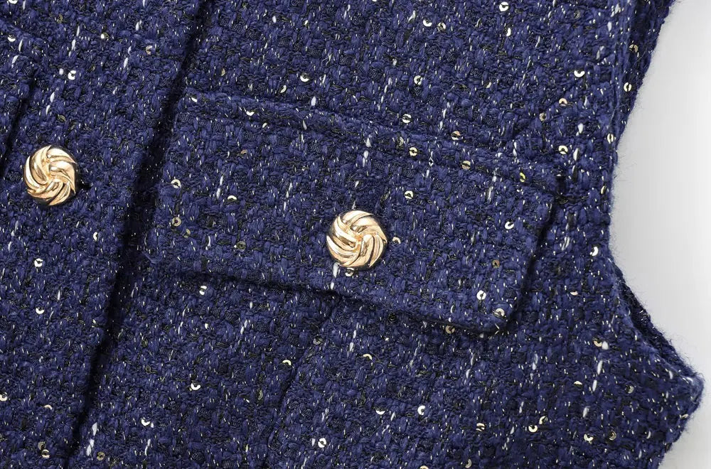 Women's Tweed Waistcoat with Belt, O Neck, Sleeveless, Front Button, Female Outerwear, Chic Tops, Fashion