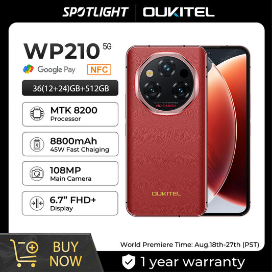 【World Premiere】OUKITEL WP210 Rugged Phone - MTK 8200, 36GB 512GB, 8800mAh 45W, 6.7", 108MP NFC Android15 Smartphone  WIFI/5G