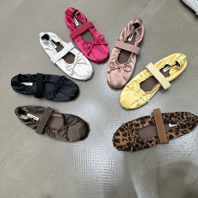 SUOJIALUN 2024 Autumn Women Flat Shoes Ladies Elegant Pleated Ladies Elegant Shallow Slip On Ballerinas Shoes Soft Flat Dress Bo