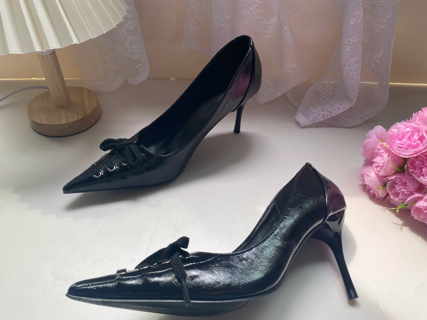 Sexy Leopard Print High Heels Women Black Pointed Toe Pumps Women Lace Up Elegant Designer Sandal Rhinestone Party Dress Shoes