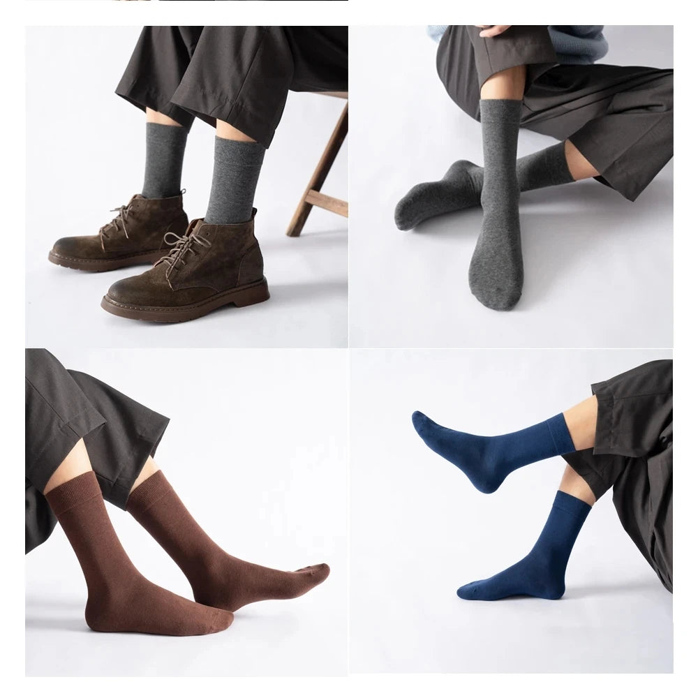 5 Pairs High Quality Spring Autumn Men's Cotton Socks Size38-45 Long Socks For Men Dress Socks Male Gifts Business Casual Sox