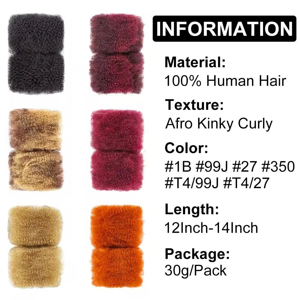 Afro Kinkys Bulk Human Hair for Dreadlocks Extensions 50g Afro Kinkycurly Human Braiding Hair Bundles for Mini Twist Repair Locs