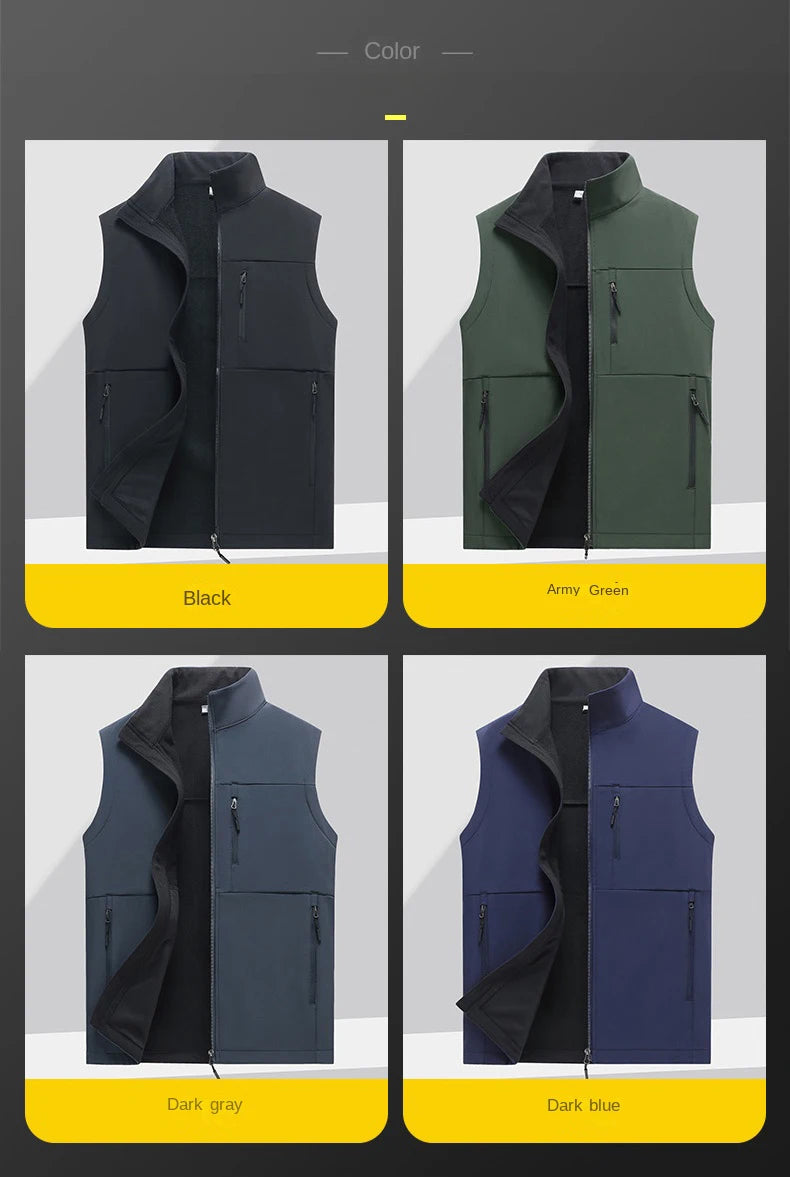 Soft shell thick vest men's autumn and winter work clothes plush jacket waterproof sleeveless windproof running sports vest