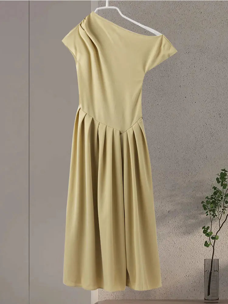 Summer Lady Patchwork Pleated Maxi Dress Chic Elegant Black Half-turtleneck Short Sleeve High Waist Dresses Office Street Robes