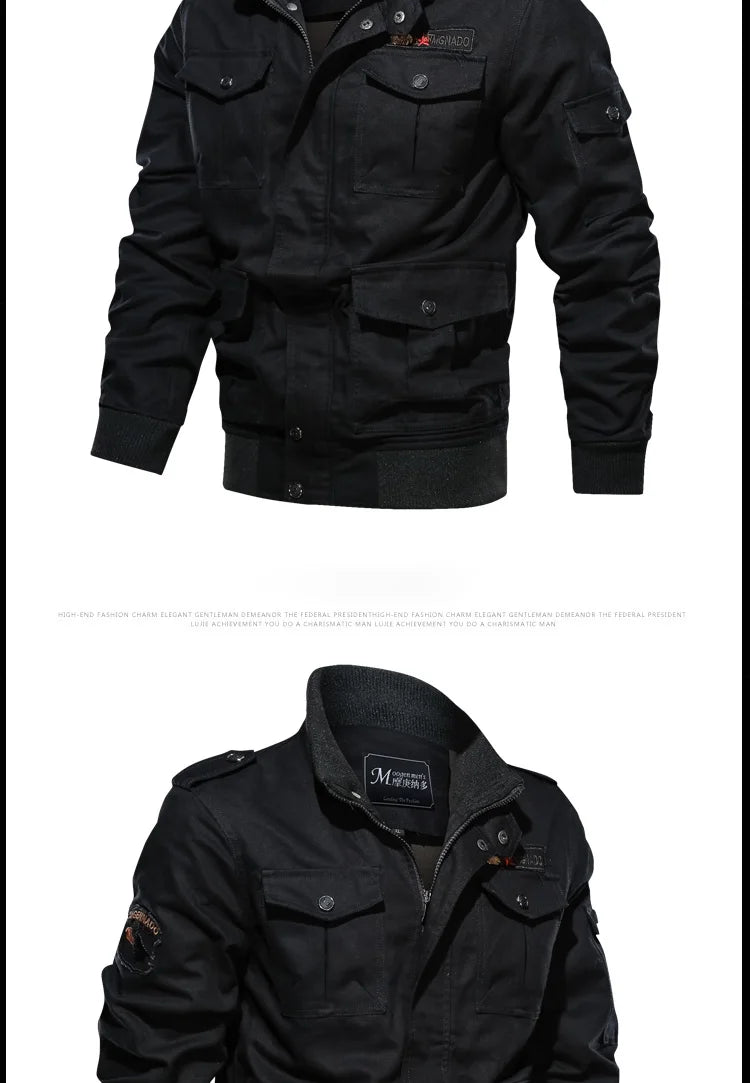American style jacket for men's spring and autumn 2024 newmulti pocket outdoor pure cotton casual workjacket stand up collar top