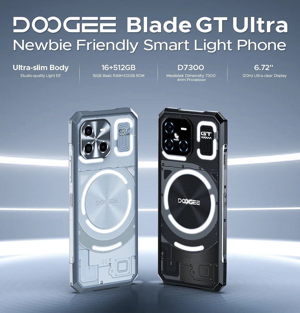 DOOGEE Blade GT Ultra 5G Rugged Phone Dimensity 7300 6.72" 16GB+512GB LED Light Effect Ultra-thin Smartphone