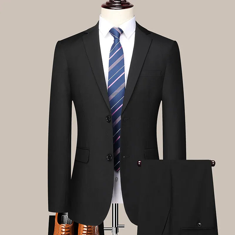 Two button men (suit + trousers) Korean version of fashion slim-fit business professional dress work formal two-piece set