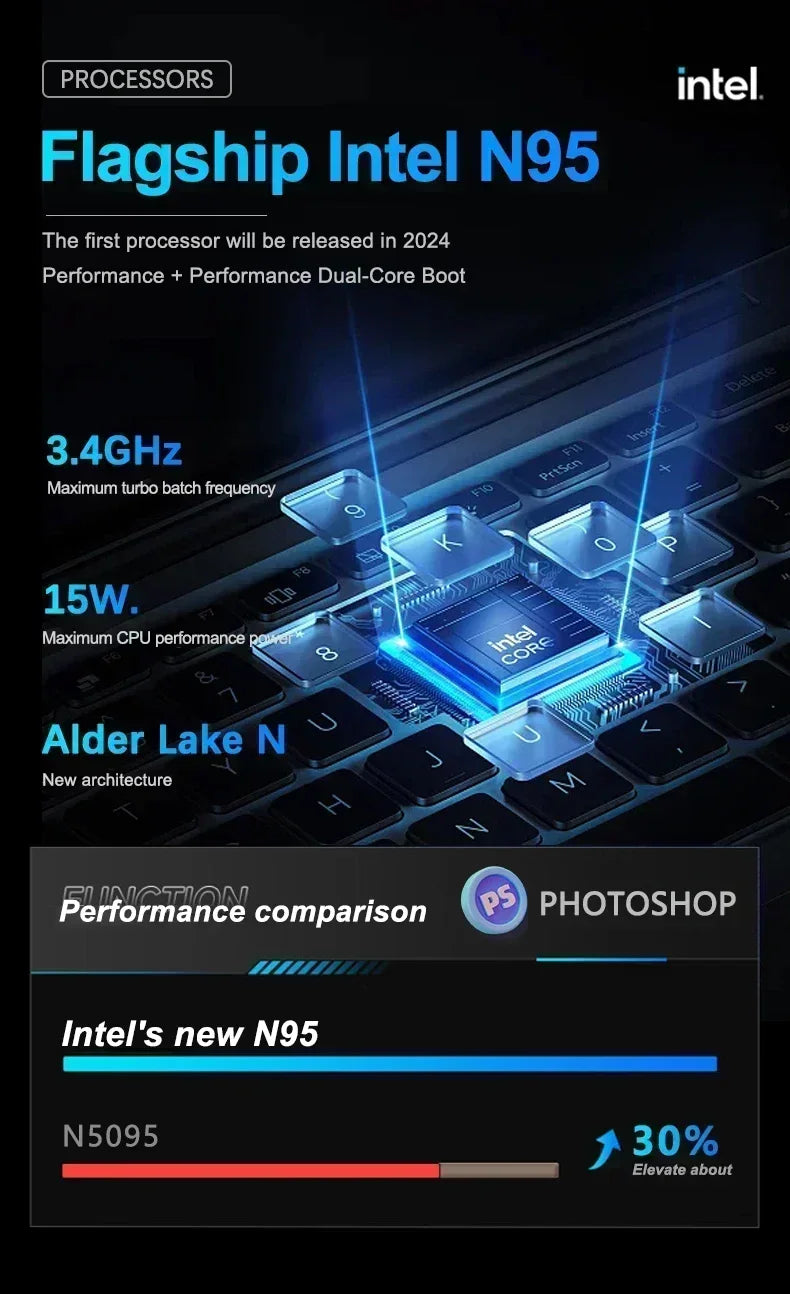 NEW  Laptop Intel N95 4K HD 120HZ Display 32GB+2TB Windows 11 Pro Office Gaming Notebook Computer Fingerprint Unlock PC