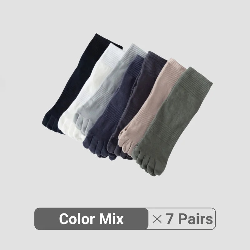 Men's Cotton 5 Toe Socks Mid Cuff Anti Odor Sweat Wicking Non Slip for Spring Autumn Casual Athletic Solid Color Daily Comfort