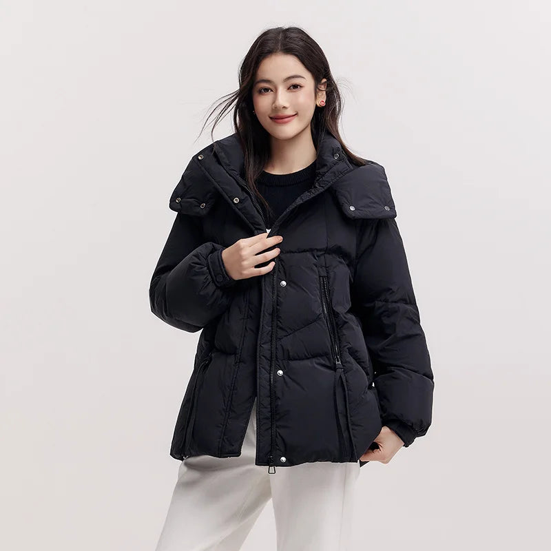 Semir Mid-Length Down Jacket Women Loose Fit Hooded Textured Coat 2025 New Winter Casual Warm Style