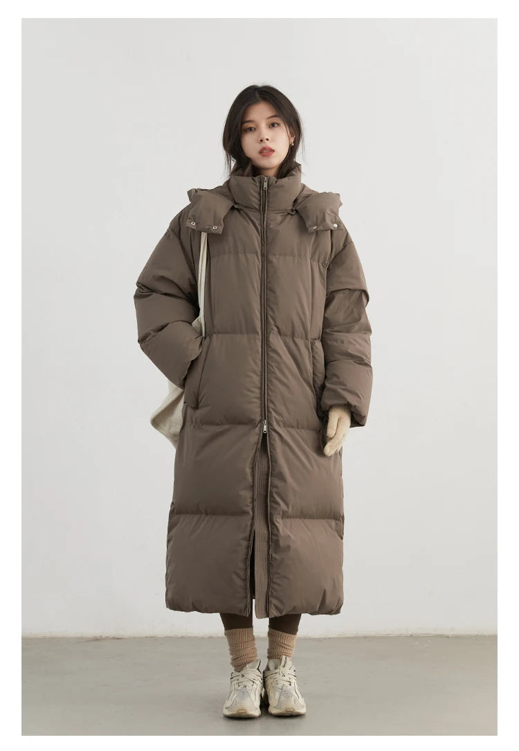 CHIC VEN Fashion Women Down Coats Hooded Thick Loose Solid Female 90 White Duck Down Jacket Ladies Topcoat Autumn Winter 2025