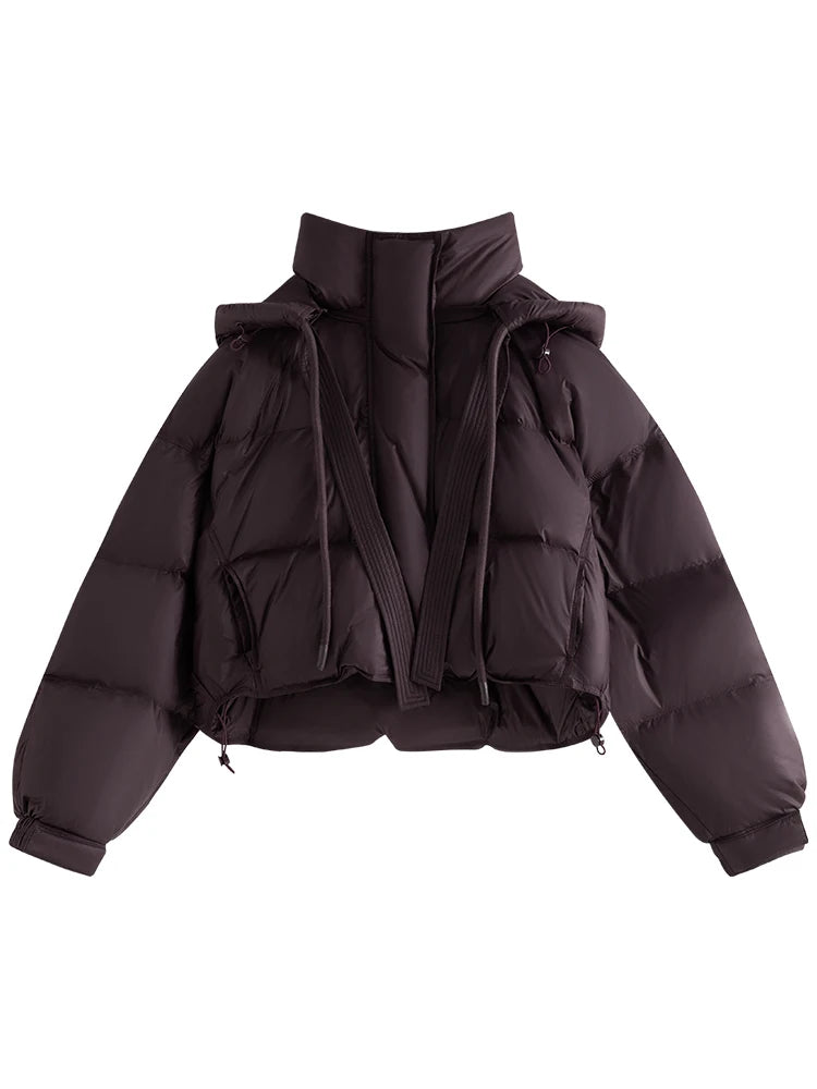 FSLE Classic Style Commuter 100-150G Short White Goose Down Jacket for Women 2023 New Winter Bat Sleeve Loose Warm Jacket Female