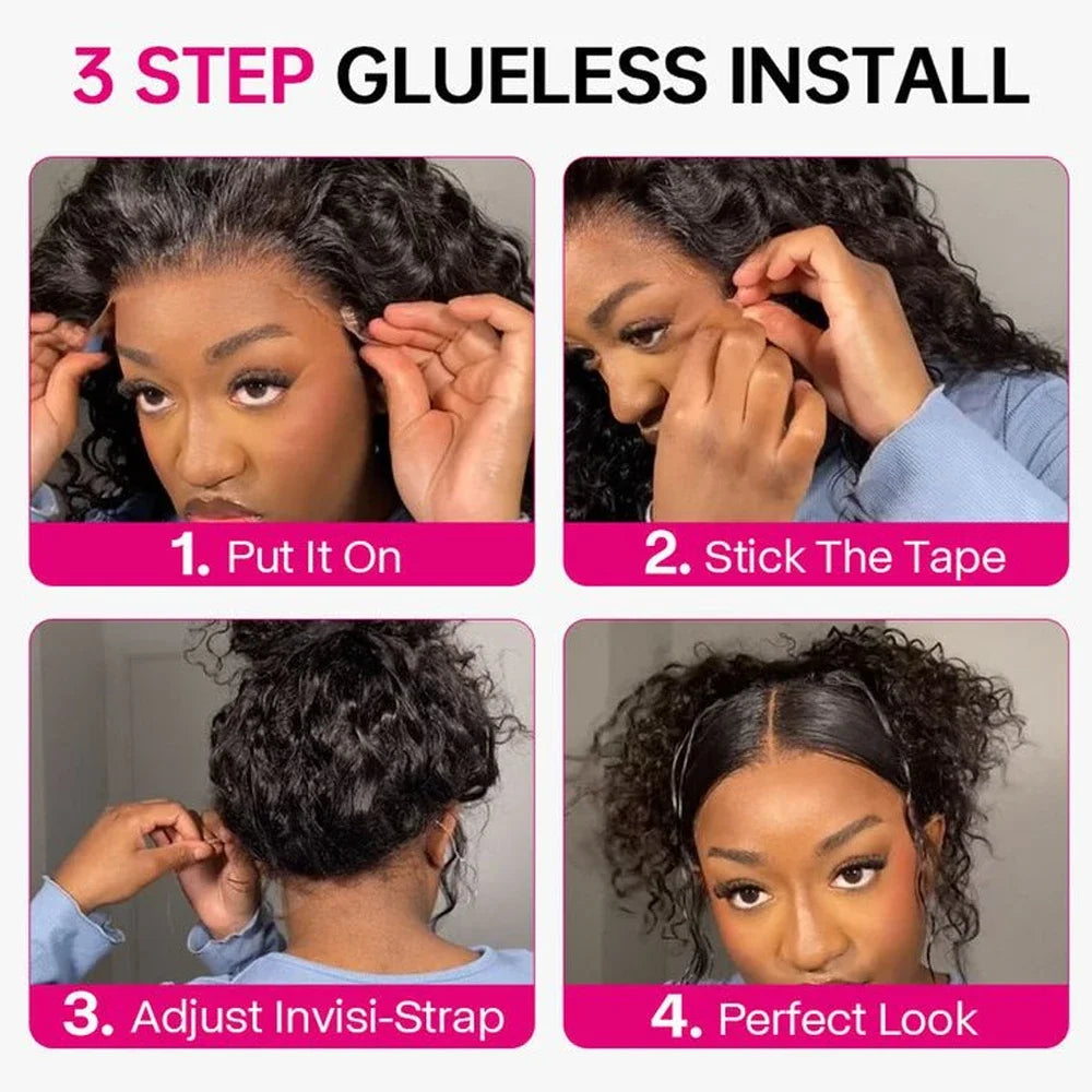 250 Density Invisi Strap 360 Full Lace Frontal Kinky Curly Wig 30 inch Black Human Hair Drawstring Snug Water Wig Preplucked