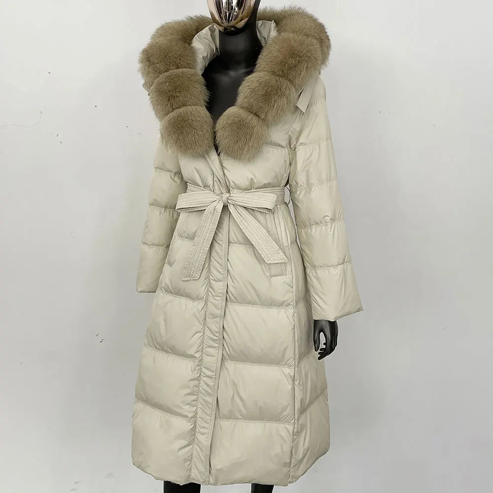 Down Jacket Winter Long Hooded Puffer Jacket Women Warm Thickened Real Fox Fur Collar White Duck Down Jacket Waterproof Parkas