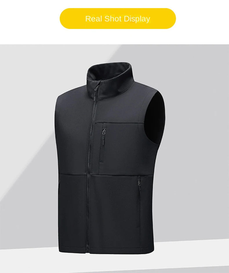 Soft shell thick vest men's autumn and winter work clothes plush jacket waterproof sleeveless windproof running sports vest