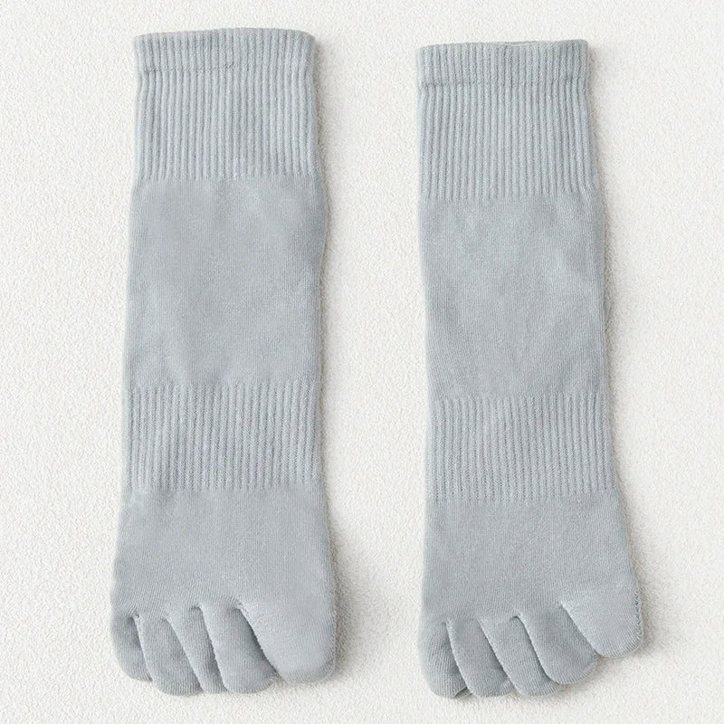 Men's Cotton 5 Toe Socks Mid Cuff Anti Odor Sweat Wicking Non Slip for Spring Autumn Casual Athletic Solid Color Daily Comfort