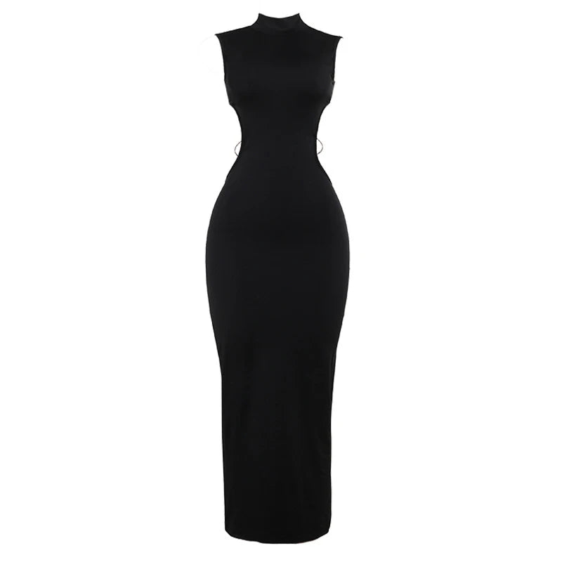 Sexy Backless Black Maxi Dresses For Women Summer Sleeveless Elegant Bodycon Halter Long Dress Casual Party Vestidos