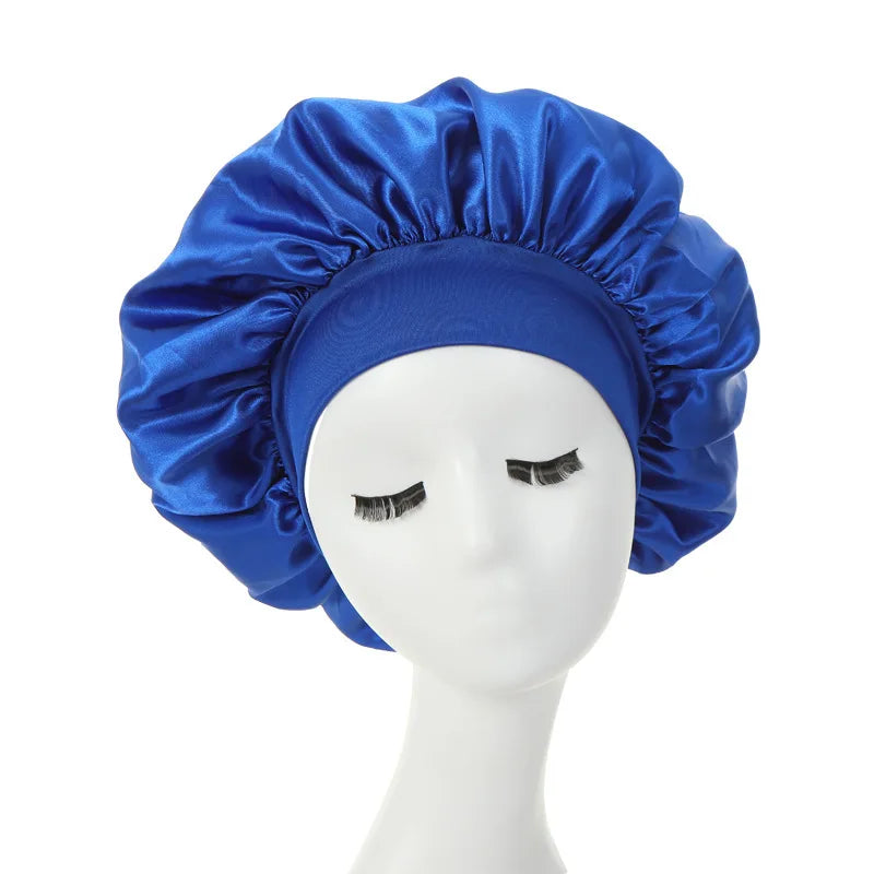 Women Night Sleep Hair Caps Silky Bonnet Satin Double Layer Adjust Head Cover Hat Shower Cap for Curly Hair Styling Accessories