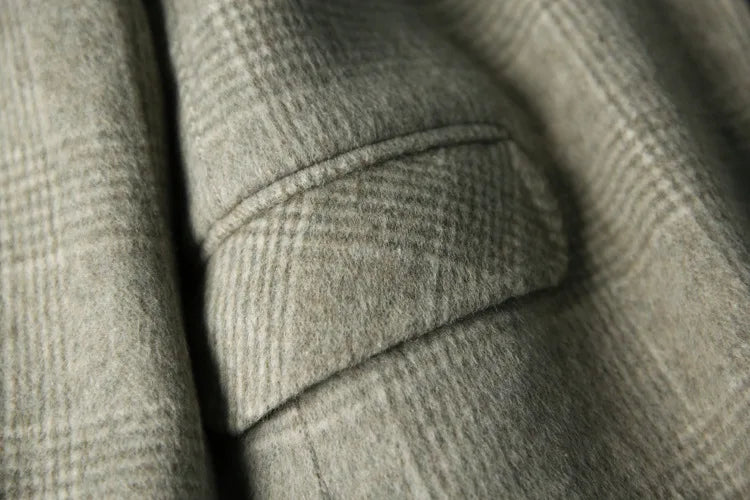Handmade Sewn Double-sided Woolen Blazer Women Spring Autumn Plaid Wool Overcoat Office Lady Casual Suit Coat Thick Jacket