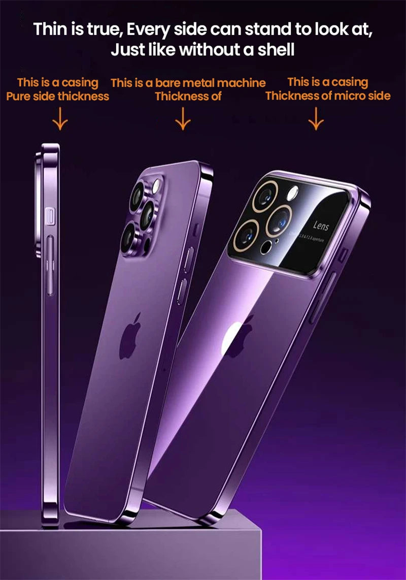 Original Big Window Electroplating Frame Phone Case For iPhone 15 14 13 12 11 Pro Max Plus lens Protector Colorful PC Hard Cover