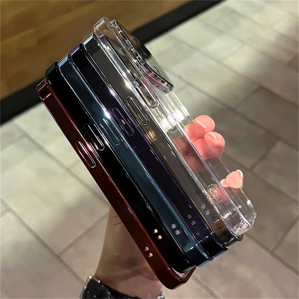 Original Big Window Electroplating Frame Phone Case For iPhone 15 14 13 12 11 Pro Max Plus lens Protector Colorful PC Hard Cover