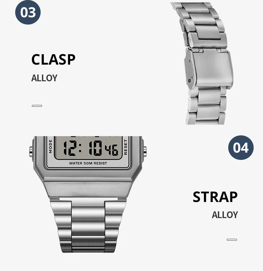 SYNOKE Top Brand Luxury Stainless Steel Chrono Sport Watches Men Back Light Display Digital Wristwatch 5Bar Waterproof Reloj Hom